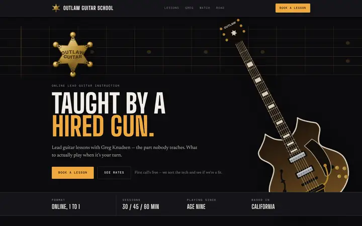 Homepage of Outlaw Guitar School